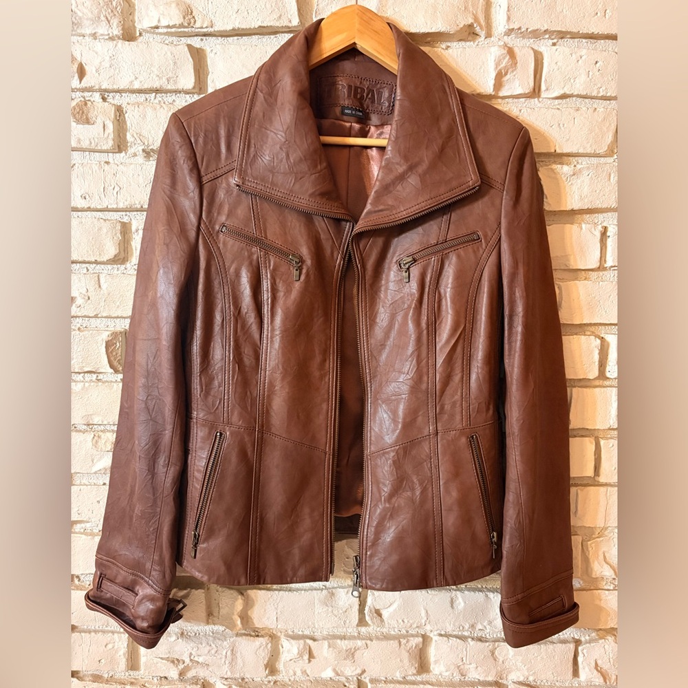 Tribal Brown Leather Jacket